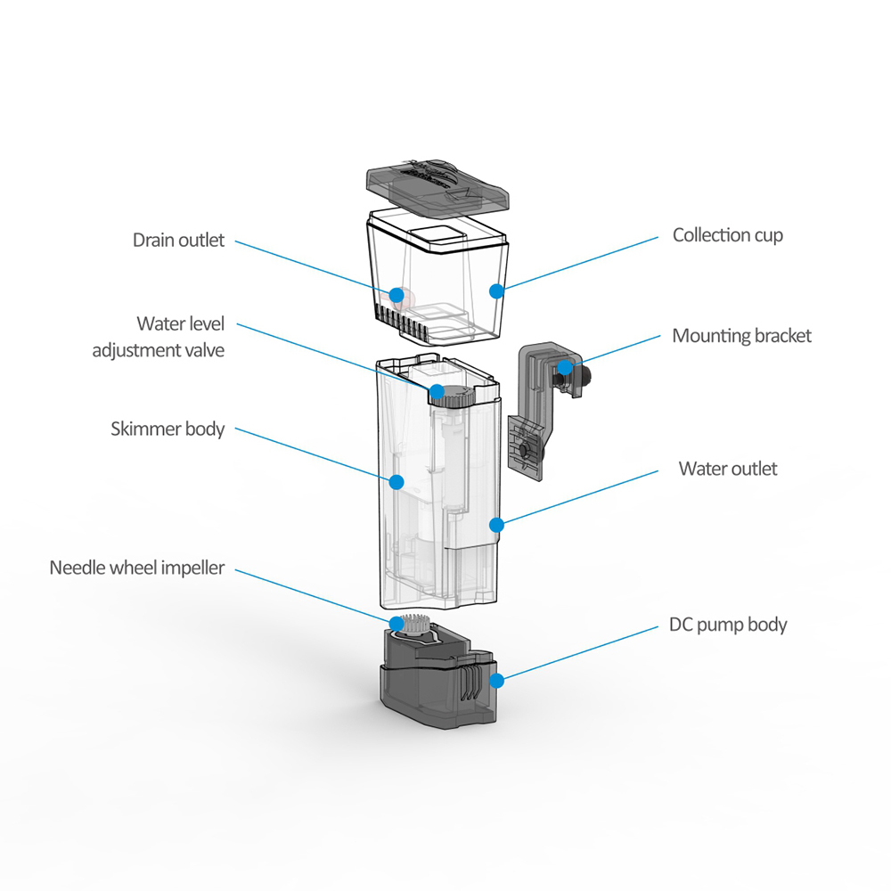 Внутренний нано-скиммер Mini Q – обзор и цена Marine Aquarium Protein Skimmer